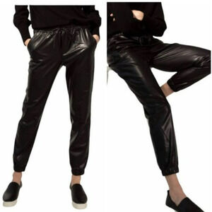 The Reset‎ R Label Vegan Black Leather Jogger Soft Pants Size M